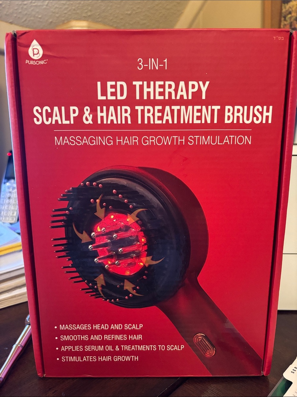 Pursonic LED Therapy Scalp & Hair Treatment Brush - Red